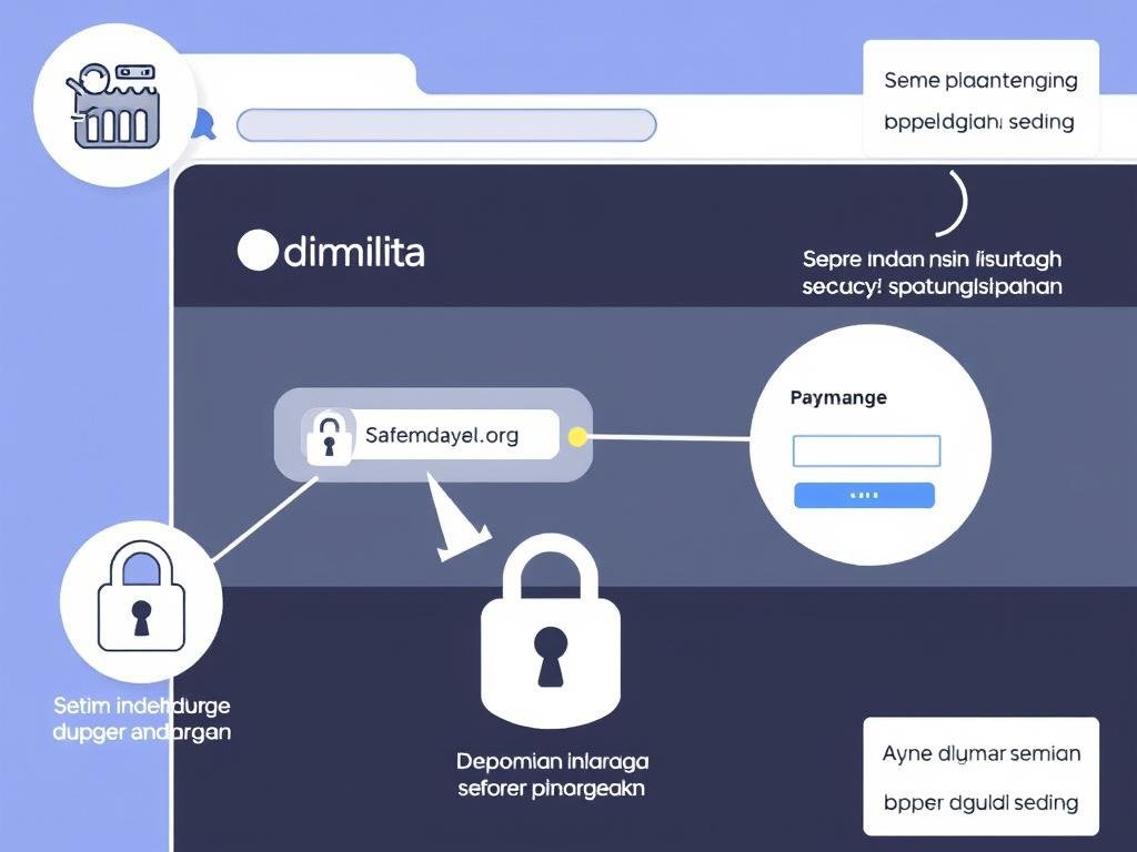 Ilustrasi ciri-ciri situs belanja aman dengan protokol HTTPS dan ikon gembok untuk menghindari penyimpanan data kartu Ilustrasi ciri-ciri situs belanja aman dengan protokol HTTPS dan ikon gembok untuk menghindari penyimpanan data kartu