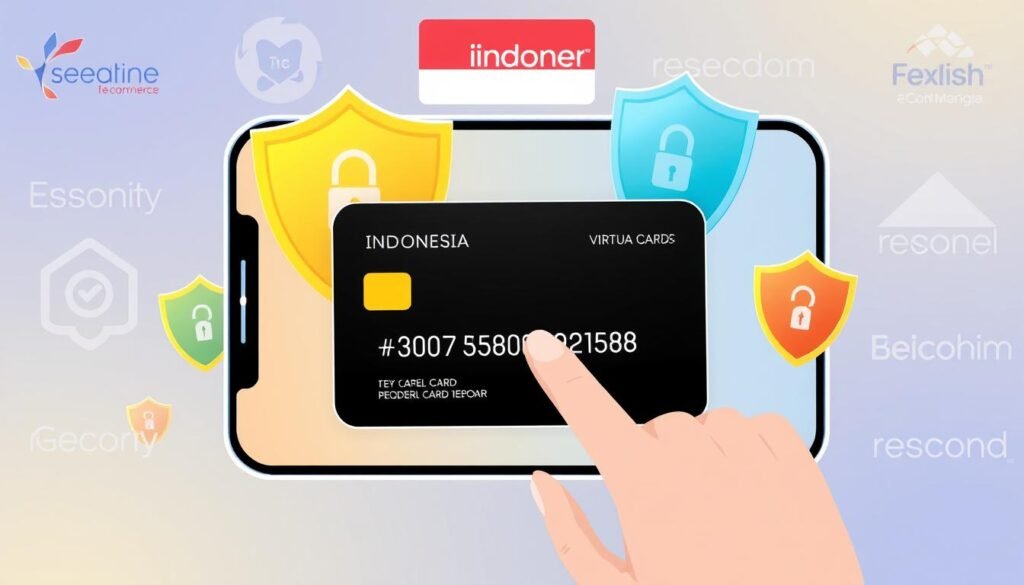 Ilustrasi kartu virtual untuk belanja online yang aman tanpa penyimpanan data kartu Ilustrasi kartu virtual untuk belanja online yang aman tanpa penyimpanan data kartu